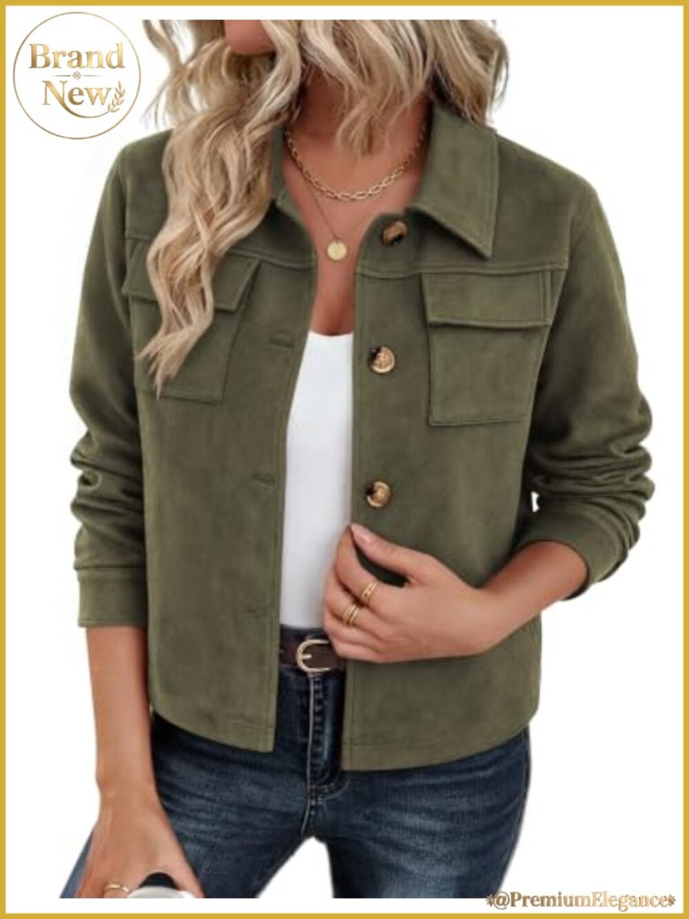 Faux Suede Cropped Jacket Button Down Collared Long Sleeve Casual Shacket